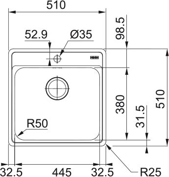 Plan Evier Franke BCX 610-51 3 1-2 BSWSIWOFC OFH TH INOX BELL 155631