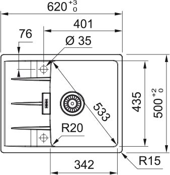 Plan 1 Evier Franke CNG 611-62 BLANC MANU CENTRO 278859