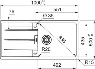 Plan 1 Evier Franke CNG 611-XL NOIR MAT MANU CENTRO 279351