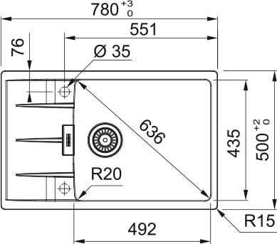 Plan 1 Evier Franke CNG 611-XLC BLANC MANU CENTRO 279115