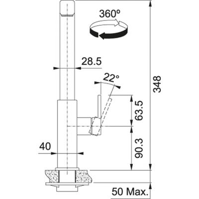 Plan 2 Mitigeur Franke MYTHOS bec lev. latéral INOX MYTHOS 543453