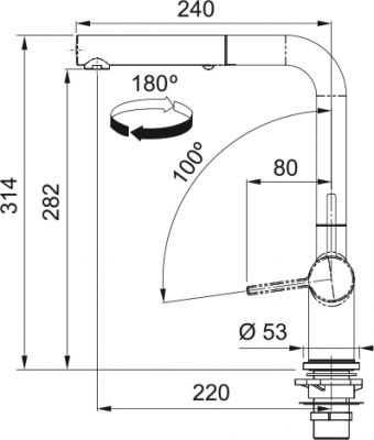 Plan 1 Mitigeur Franke ACTIVE L douch.2 j fenêtre CHROME ACTIVE L 056488