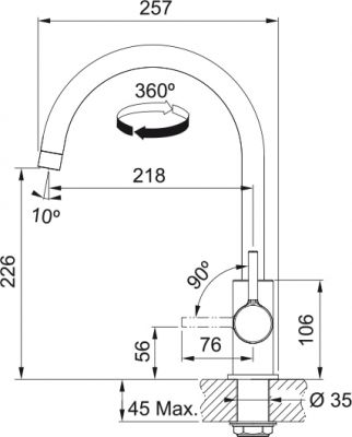 Plan 1 Mitigeur Franke LINA J Bec lev. lat. Chrome LINA 294576