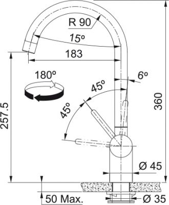 Plan Mitigeur Franke LEDA Bec latéral INOX LEDA 728805