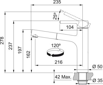 Plan Mitigeur Franke CENTRO douchette lev. dessus Chrome CENTRO 767019