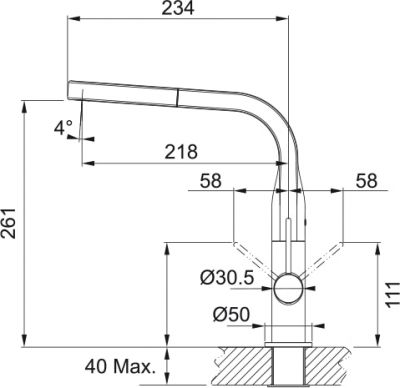 Plan 1 Mitigeur Franke SINOS douchette lev. Lat. Chrome SINOS 918317