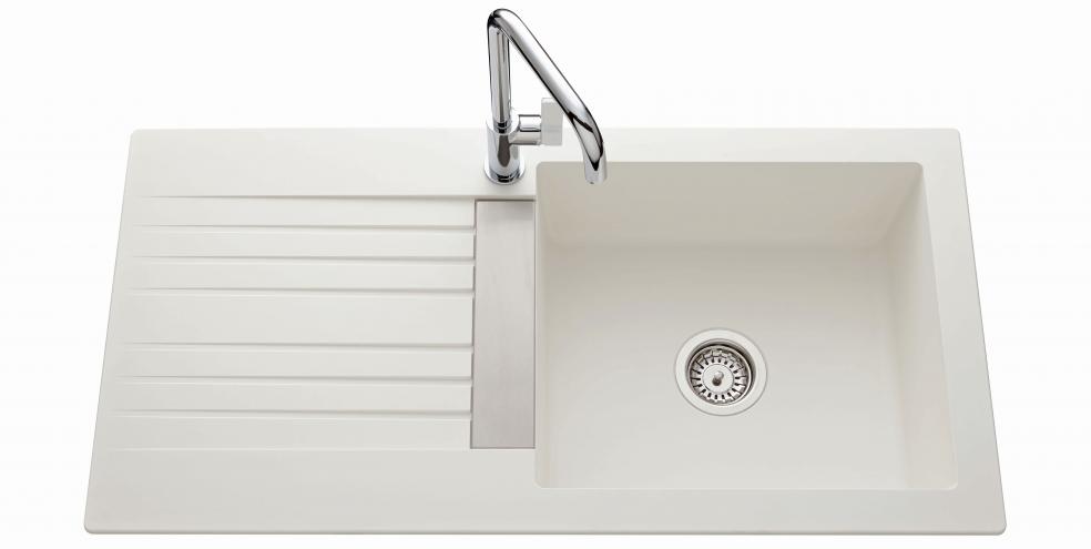  Evier en synthese Luisina Solaire EV296VEAP 006 finition naturalite couleur blanc 1000x500 avec 1 cuve vidage automatique égouttoir réversible EV296VEAP