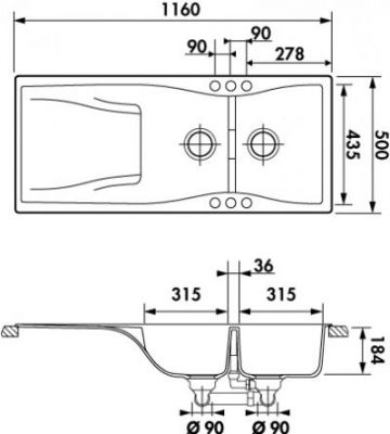 Plan Evier en inox Luisina Cascade EV1521 119 finition luisidiam couleur magma 1160x500 avec 2 cuves vidage manuel égouttoir réversible