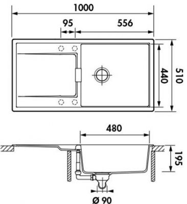 Plan Evier en granit Luisina Forte EV19011 119 finition luisidiam couleur magma 1000x510 avec 1 cuve vidage automatique égouttoir réversible