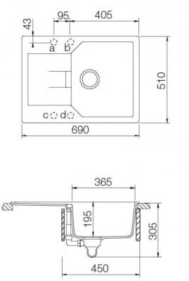 Plan Evier en inox Luisina Eviers Spéciaux EV3100 022 finition luisigranit couleur croma 690x510 avec 1 cuve vidage automatique égouttoir réversible