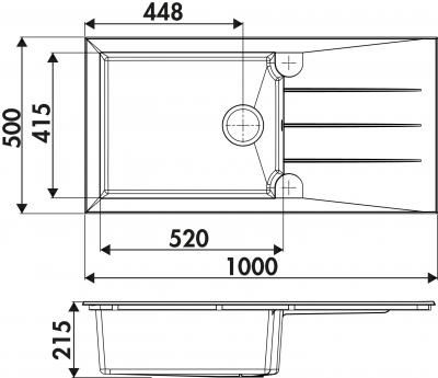 Plan Evier en synthese Luisina Slam EV186 129 finition naturalite couleur granité noir 1000x500 avec 1 cuve vidage automatique égouttoir réversible