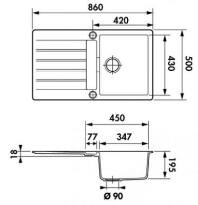 Plan Evier en inox Luisina Scala EV22401 119 finition luisidiam couleur magma 860x500 avec 1 cuve vidage manuel égouttoir réversible