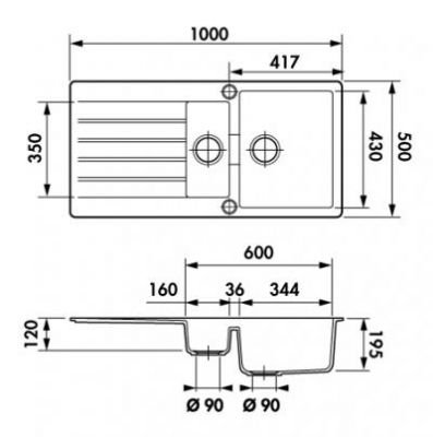 Plan Evier en inox Luisina Scala EV22411 119 finition luisidiam couleur magma 1000x500 avec 1.5 cuves vidage manuel égouttoir réversible