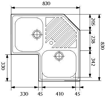 Plan Evier en granit Luisina Eviers D'angle EV2431 IND finition luisinox 830x830 avec 2 cuves vidage manuel