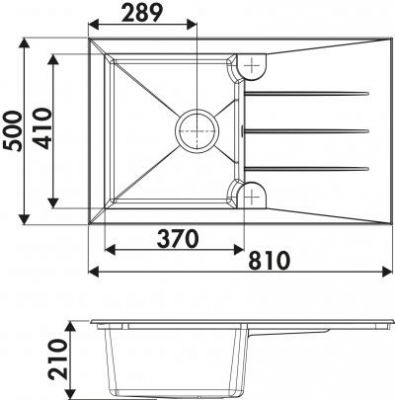 Plan Evier en synthese Luisina Slam EV185 129 finition naturalite couleur granité noir 810x500 avec 1 cuve vidage automatique égouttoir réversible