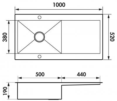 Plan Evier en inox Luisina Adagio Plus EV56011E IL finition luisinox couleur inox lisse 1000x520 avec 1 cuve vidage manuel égouttoir réversible