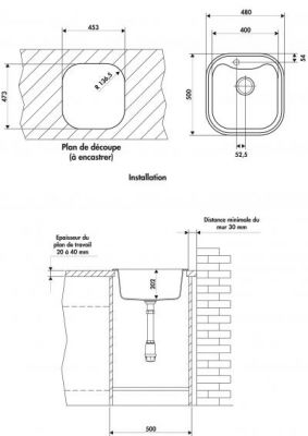 Plan Evier en synthese Luisina Eviers Spéciaux EV576 006 finition naturalite couleur blanc 480x500 avec 1 cuve vidage automatique