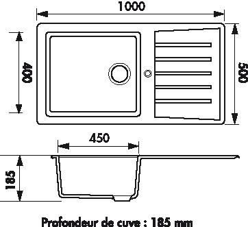 Plan Evier en synthese Luisina Polka EV276 005 finition naturalite couleur alu 1000x500 avec 1 cuve vidage automatique égouttoir réversible