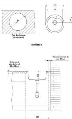 Plan Evier en synthese Luisina Eviers Spéciaux EV574 009 finition naturalite couleur noir avec 1 cuve vidage automatique