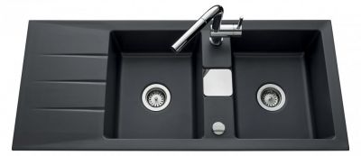  Evier en inox Luisina Prestige EV5092 023 finition luisiceram couleur gris anthracite 1160x510 avec 2 cuves vidage manuel égouttoir réversible