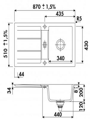 Plan Evier en inox Luisina Prestige EV5091 005 finition luisiceram couleur alu 870x510 avec 1 cuve vidage manuel égouttoir réversible