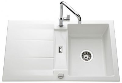  Evier en inox Luisina Prestige EV5091 216 finition luisiceram couleur blanc brillant 870x510 avec 1 cuve vidage manuel égouttoir réversible