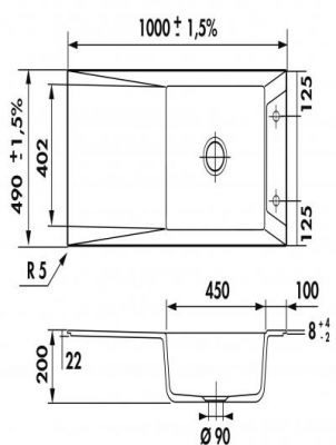 Plan Evier en inox Luisina Secret EV5080 218 finition luisiceram couleur nigra 1000x490 avec 1 cuve vidage manuel égouttoir réversible