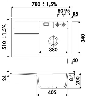 Plan  Evier Luisina Tresor Céramique Luisiceram Nigra Noir 510x780 EV5018D 218