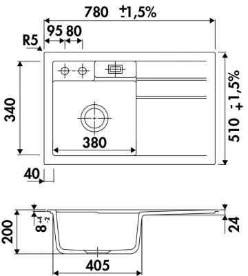 Plan  Evier Luisina Tresor Céramique Luisiceram Gris anthracite Gris foncé 510x780 EV5018G 023