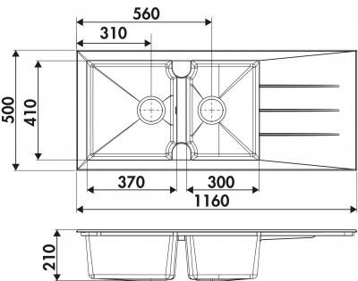 Plan Evier en synthese Luisina Slam EV189 006 finition naturalite couleur blanc 1160x500 avec 2 cuves vidage automatique égouttoir réversible