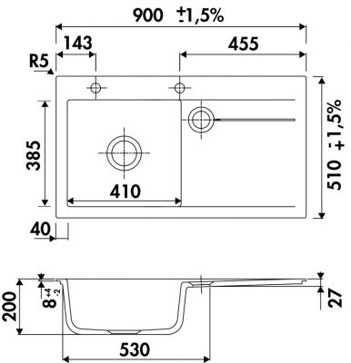 Plan  Evier Luisina Elegance Céramique Luisiceram Alu Gris 510x800 EV5052G 005