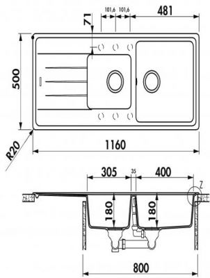 Plan Evier en inox Luisina Bossa Nova EV8821 022 finition luisigranit couleur croma 1160x500 avec 2 cuves vidage automatique égouttoir réversible