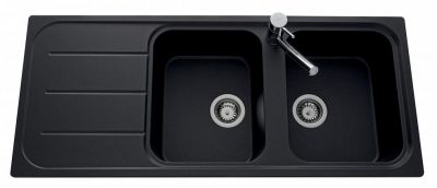  Evier en inox Luisina Fugue EV3921 219 finition luisigranit couleur full black 1160x500 avec 2 cuves vidage manuel égouttoir réversible