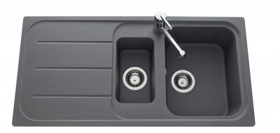  Evier en inox Luisina Fugue EV3911 022 finition luisigranit couleur croma 1000x500 avec 1.5 cuves vidage automatique égouttoir réversible