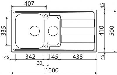 Plan Evier en inox Luisina Funk EV4911IL couleur inox lisse 1000x500 avec 1.5 cuves vidage manuel égouttoir réversible