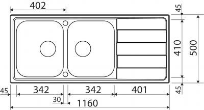 Plan Evier en inox Luisina Funk EV4921IMS couleur inox mini-structure 800x500 avec 2 cuves vidage manuel égouttoir réversible