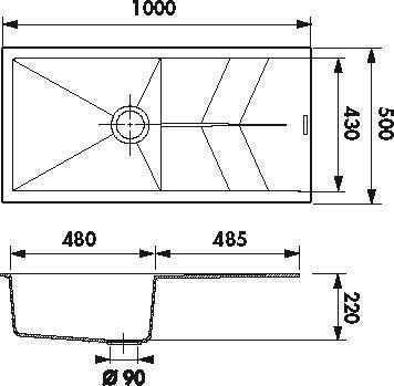 Plan  Evier Luisina Electro Granit Luisigranit Croma Gris 500x1000 EV80011MN2022