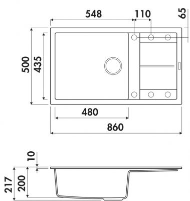 Plan  Evier Luisina Maestoso Granit Luisigranit Gris Métal Gris 500x860 EV91011P 022E