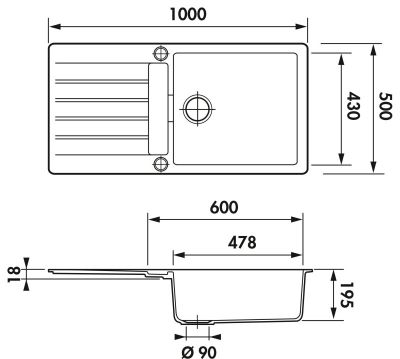 Plan  Evier Luisina Scala Granit Luisigranit Croma Gris 500x1000 EV224011LC022