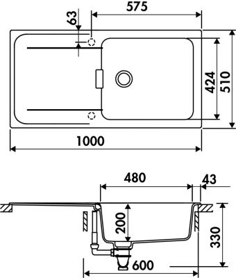 Plan  Evier Luisina Wave Luisidiam Luisidiam Polaris Blanc 510x1000 EV89011 106