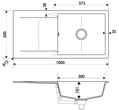 Plan  Evier Luisina Epure Granit Luisigranit Croma Gris 500x1000 EVL28011PC022