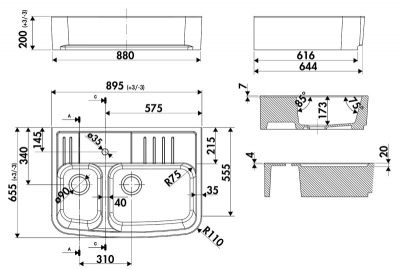 Plan  Evier Luisina Clotaire Céramique Luisiceram Blanc Blanc 655x895 EV9524006