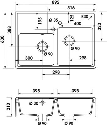 Plan  Evier Luisina Thibert Granit Luisigranit Blanc Blanc 630x895 EV93021 006