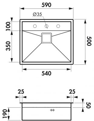 Plan  Evier Luisina Disco Inox Luisinox Inox lisse Inox lisse 500x590 EV81IL2