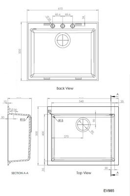 Plan  Evier Luisina Quadrille Granit Luisigranit Gris Métal Gris 500x610 EV985 022E