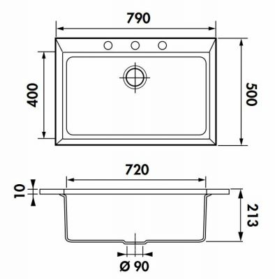 Plan  Evier Luisina Quadrille Granit Luisigranit Gris Métal Gris 500x790 EV986 022E