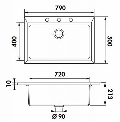 Plan  Evier Luisina Quadrille Granit Luisigranit Gris Métal Gris 500x790 EV986 022E