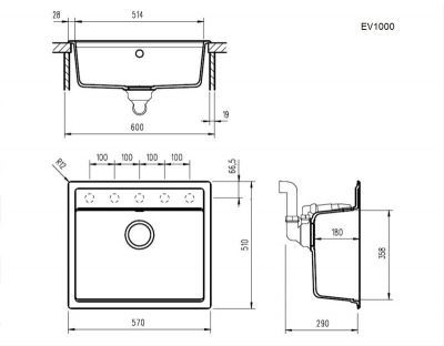 Plan  Evier Luisina Spécial Granit Luisigranit Croma Gris 510x570 EV1000 022