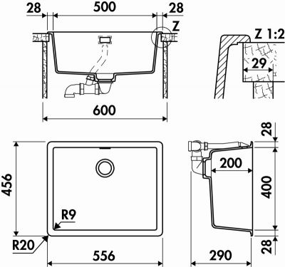 Plan  Evier Luisina Nocturne Luisidiam Luisidiam Stone Gris foncé 456x556 EV21000L068
