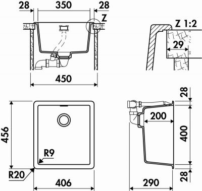 Plan  Evier Luisina Nocturne Luisidiam Luisidiam Stone Gris foncé 456x406 EV21000P068